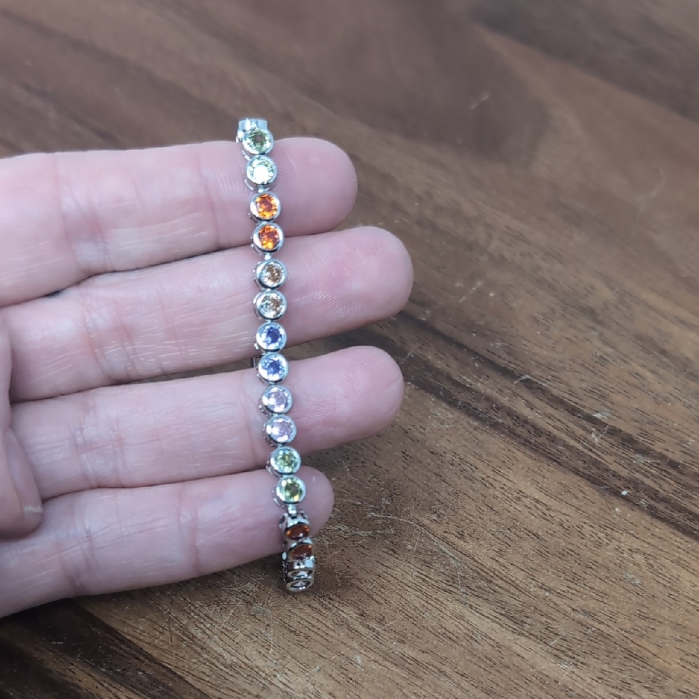 Source Unknown Silver Bracelet with Multicolor Gems